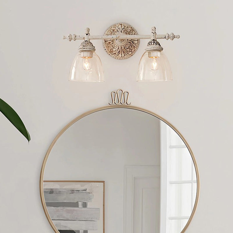 Distressed Carved Iron Glass 2-Light Wall Lamp