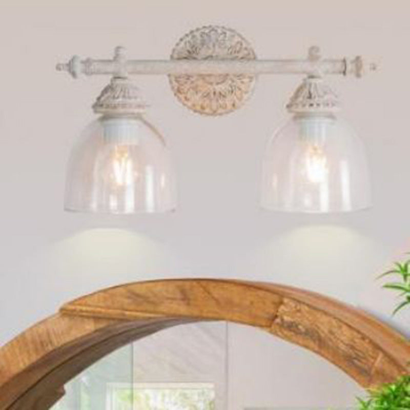 Distressed Carved Iron Glass 2-Light Wall Lamp