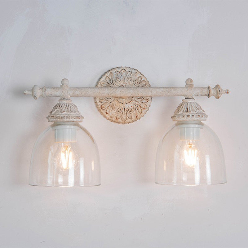 Distressed Carved Iron Glass 2-Light Wall Lamp