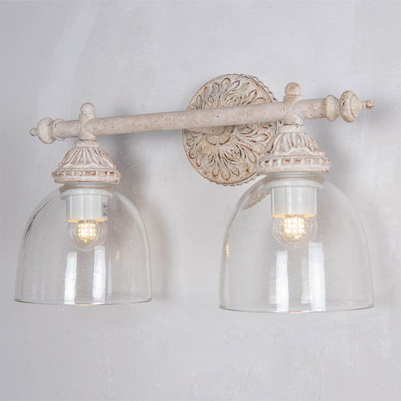 Distressed Carved Iron Glass 2-Light Wall Lamp