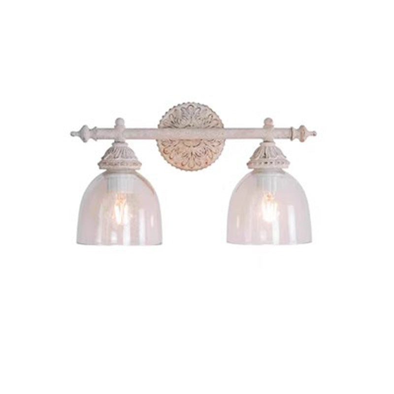 Distressed Carved Iron Glass 2-Light Wall Lamp