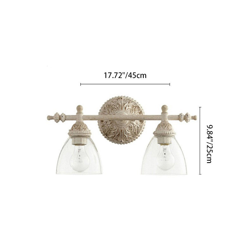 Distressed Carved Iron Glass 2-Light Wall Lamp