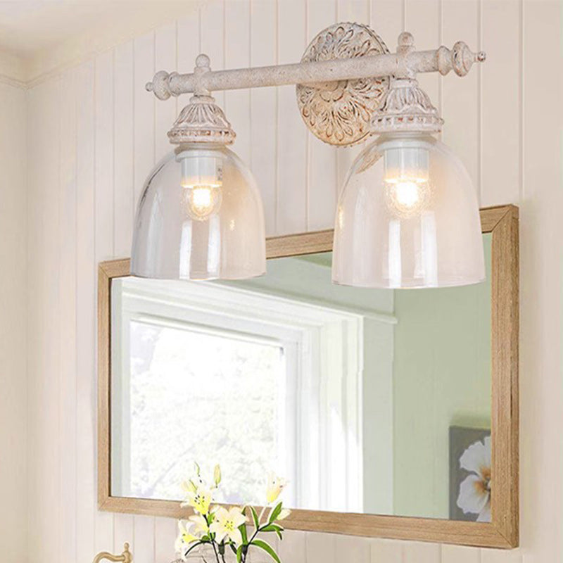 Distressed Carved Iron Glass 2-Light Wall Lamp