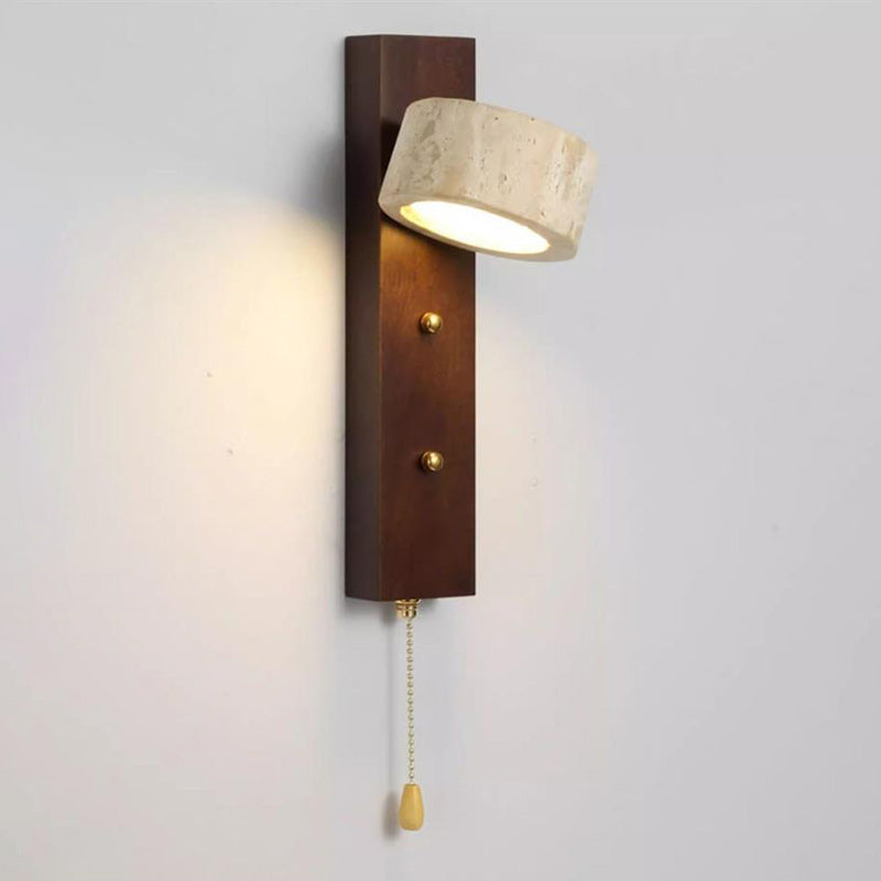 Solid Wood Travertine Circle Wall Lamp