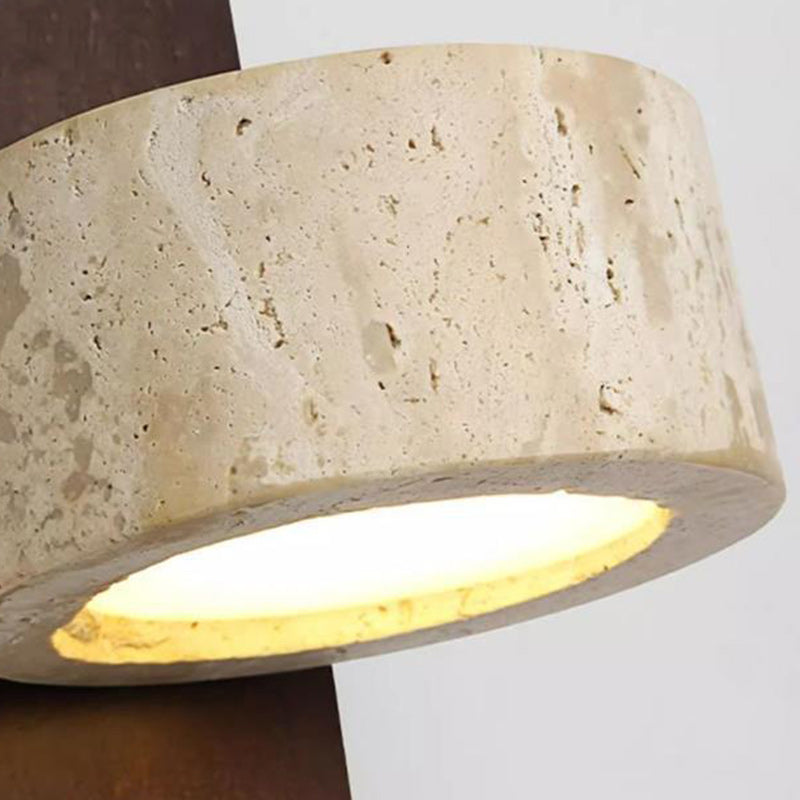 Solid Wood Travertine Circle Wall Lamp
