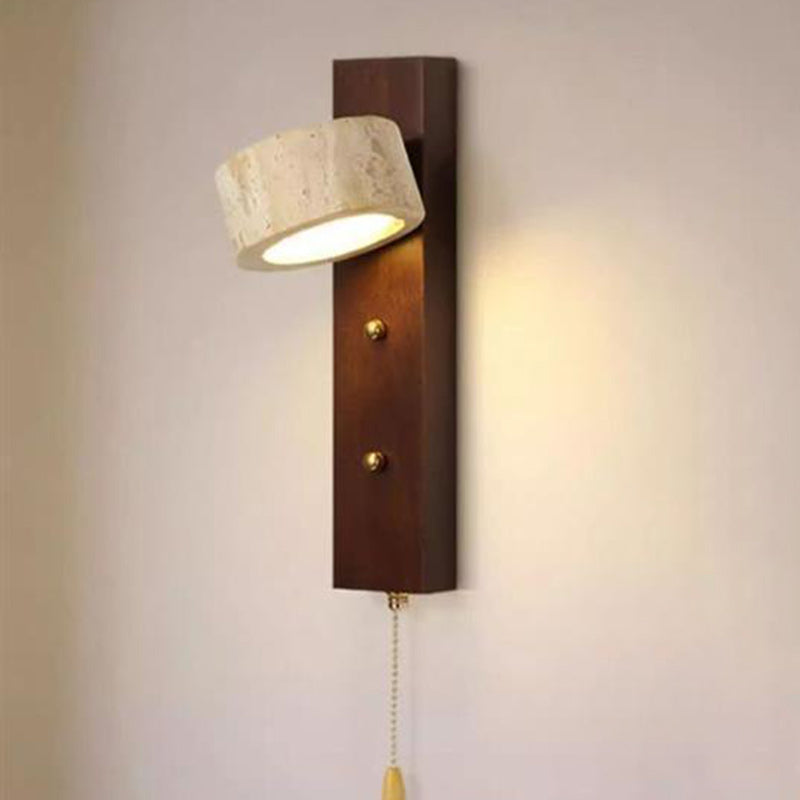 Solid Wood Travertine Circle Wall Lamp