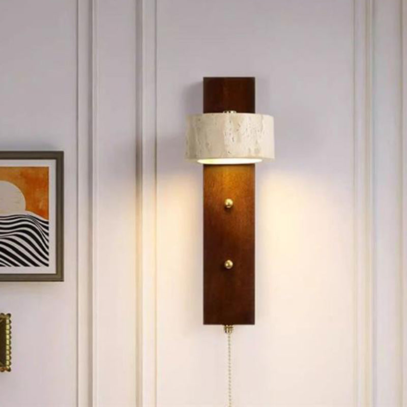 Solid Wood Travertine Circle Wall Lamp