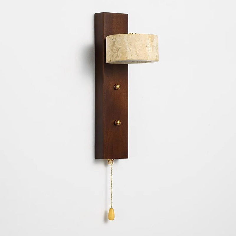 Solid Wood Travertine Circle Wall Lamp