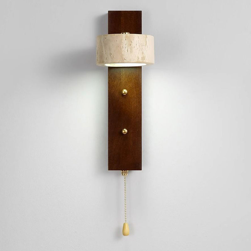 Solid Wood Travertine Circle Wall Lamp