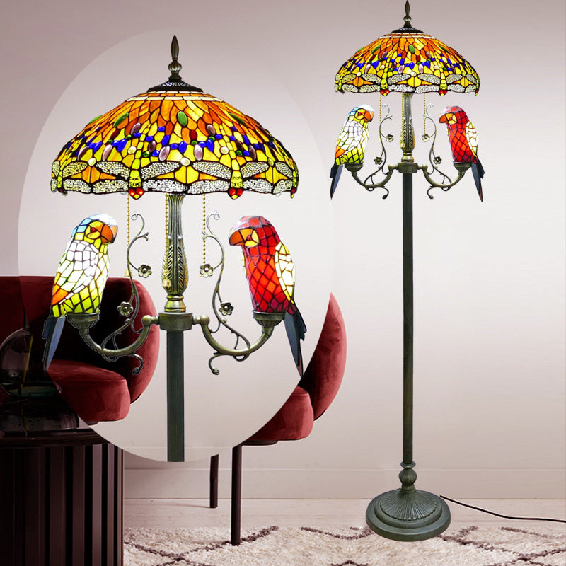 Round Iron Stained Glass 5-Light Floor Lamp