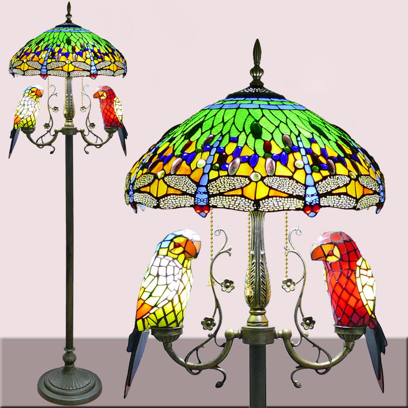 Round Iron Stained Glass 5-Light Floor Lamp