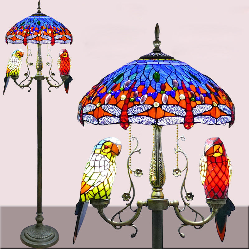 Round Iron Stained Glass 5-Light Floor Lamp