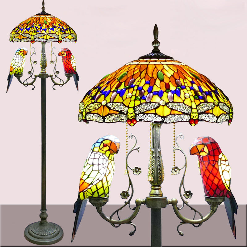 Round Iron Stained Glass 5-Light Floor Lamp