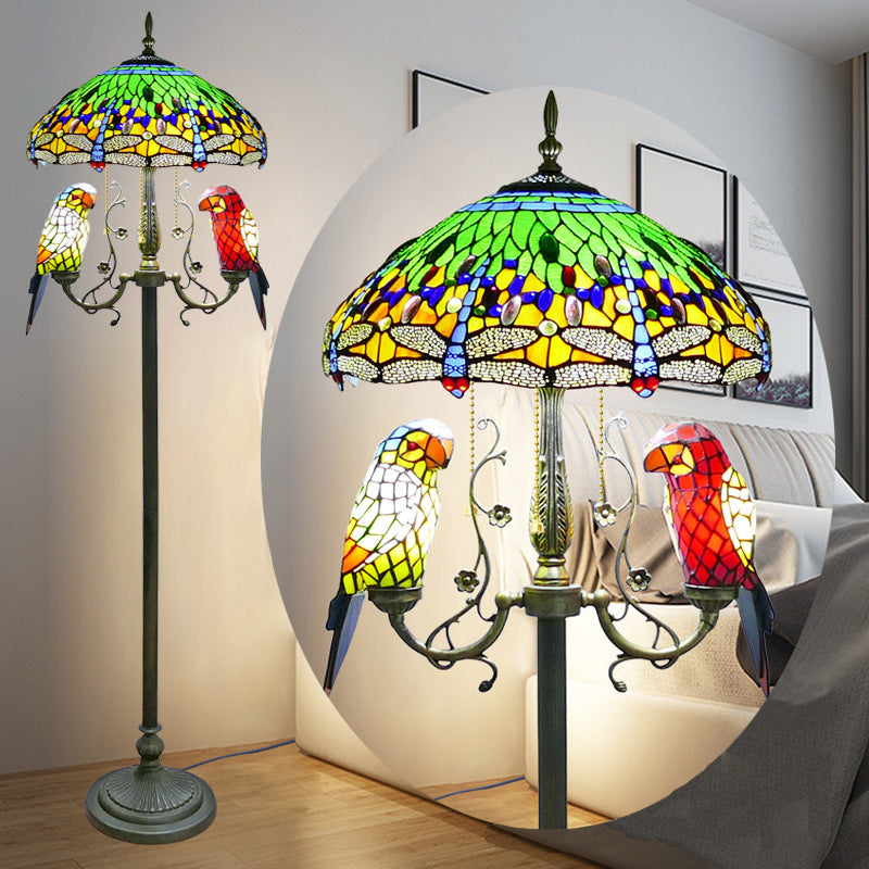 Round Iron Stained Glass 5-Light Floor Lamp