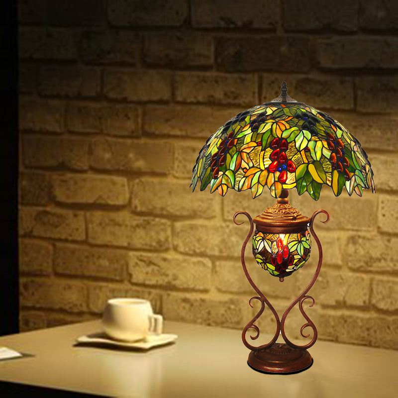 Cone Metal Stained Glass 3-Light Table Lamp