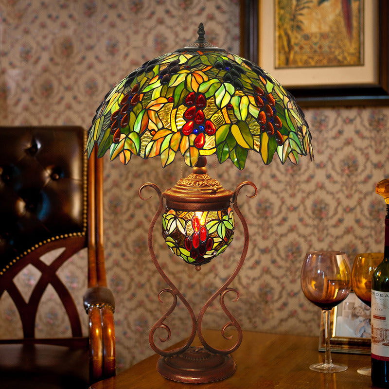 Cone Metal Stained Glass 3-Light Table Lamp