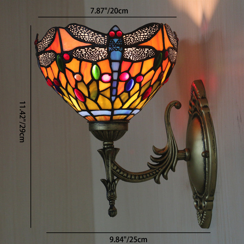 Semi-Circle Iron Stained Glass Wall Lamp