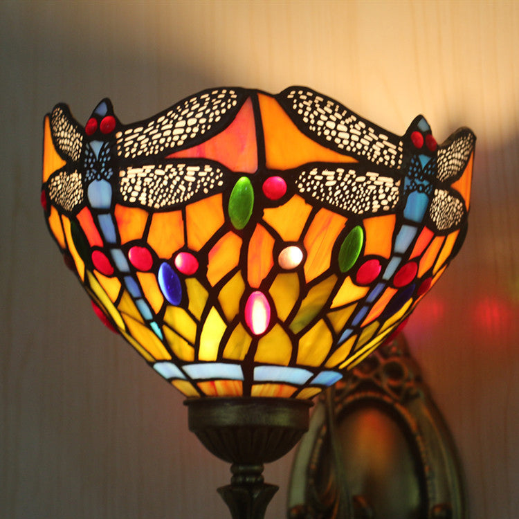 Semi-Circle Iron Stained Glass Wall Lamp