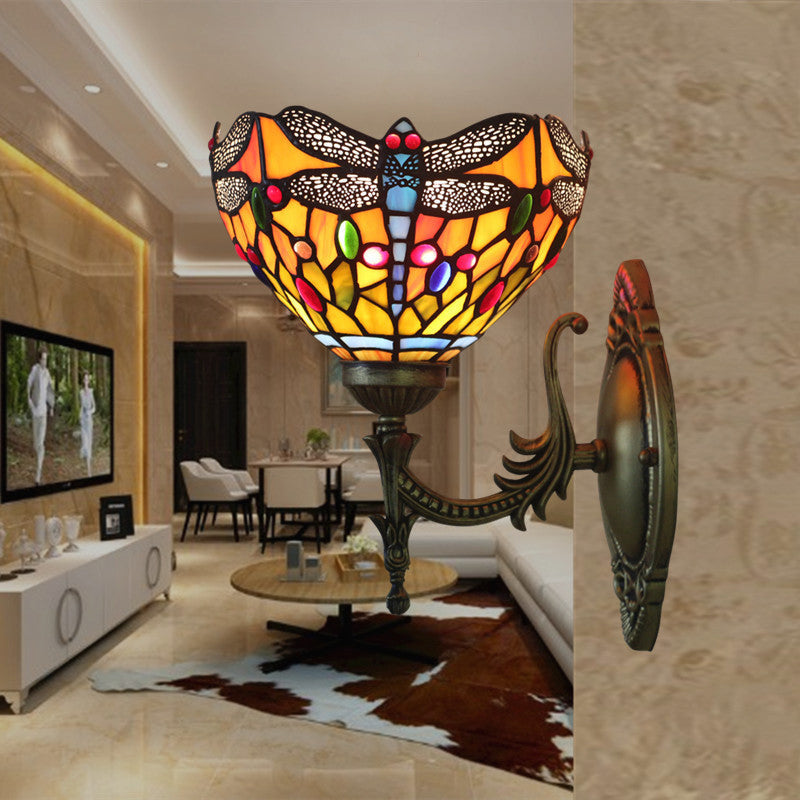 Semi-Circle Iron Stained Glass Wall Lamp