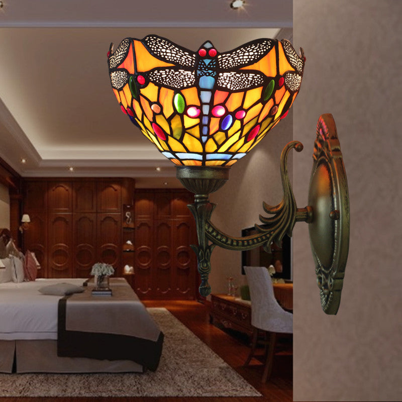 Semi-Circle Iron Stained Glass Wall Lamp