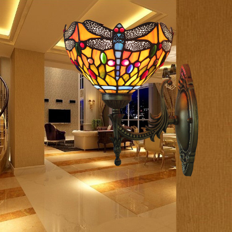 Semi-Circle Iron Stained Glass Wall Lamp
