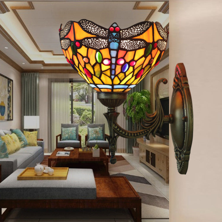 Semi-Circle Iron Stained Glass Wall Lamp