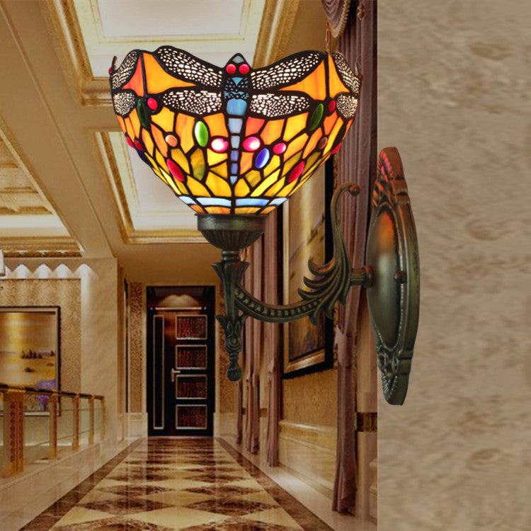 Semi-Circle Iron Stained Glass Wall Lamp