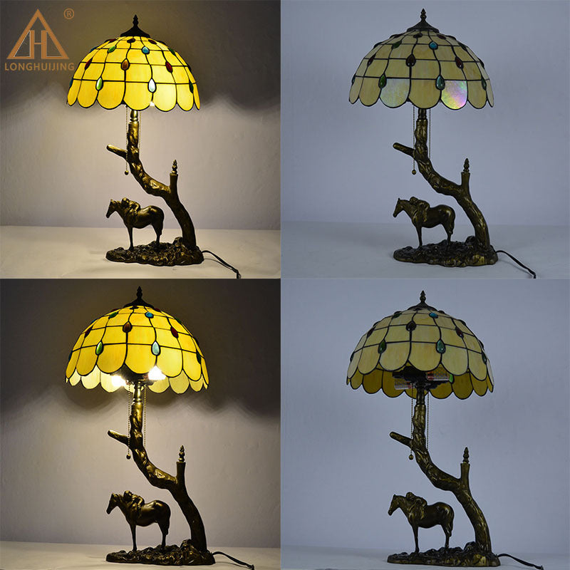 Round Cone Umbrella Iron 2-Light Table Lamp