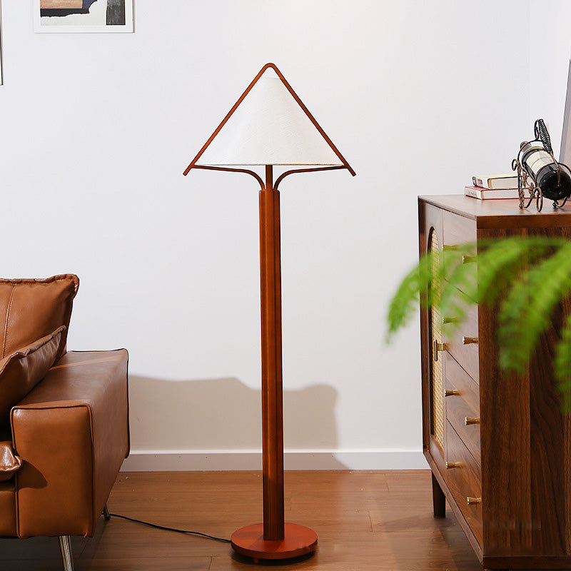 Round Cone Teak Cotton Floor Lamp