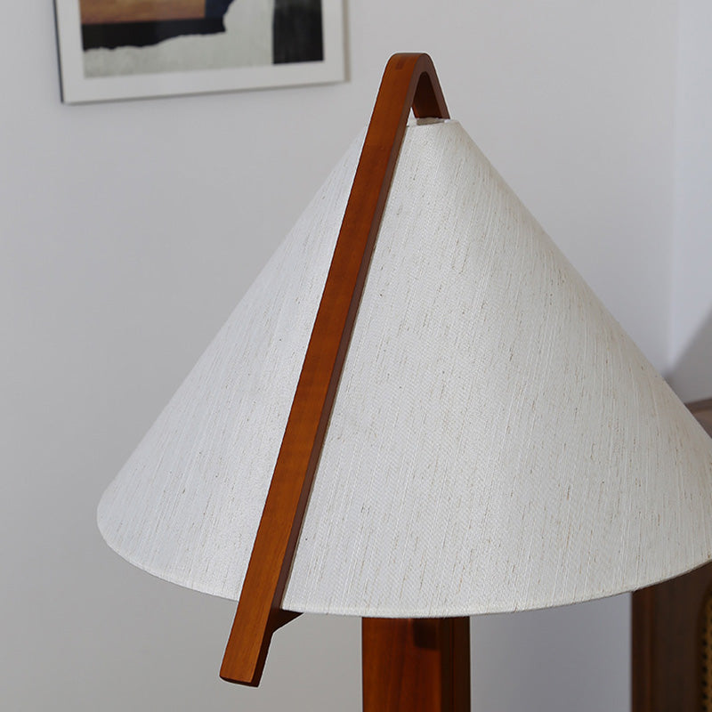 Round Cone Teak Cotton Floor Lamp