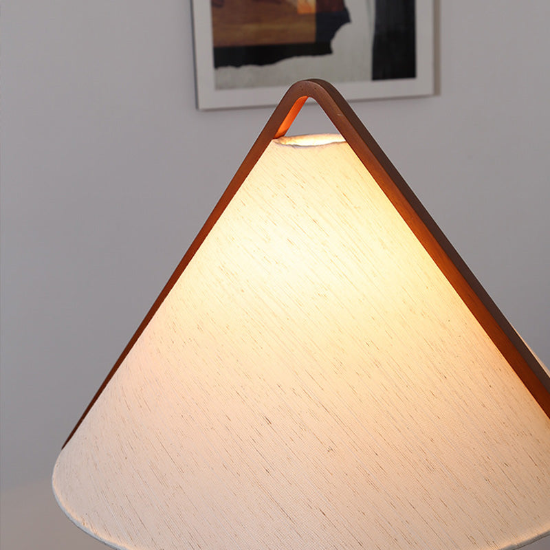 Round Cone Teak Cotton Floor Lamp