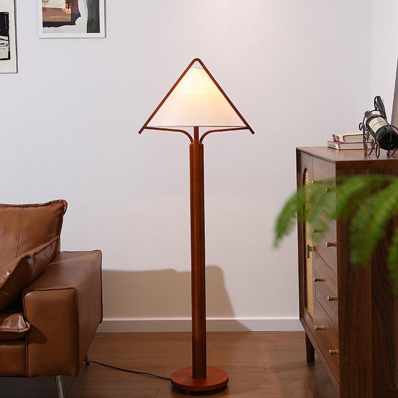 Round Cone Teak Cotton Floor Lamp