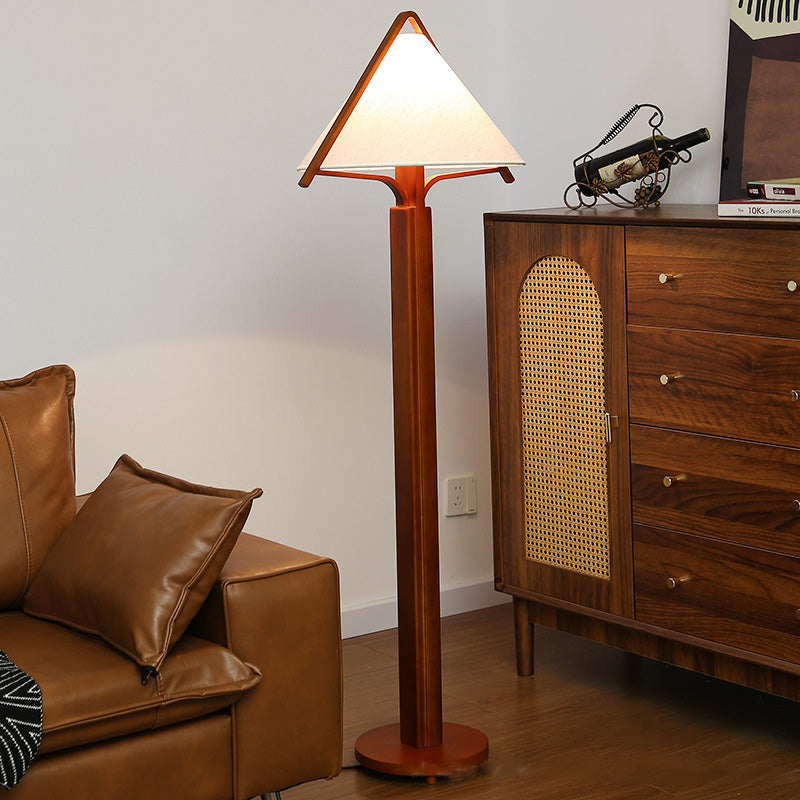 Round Cone Teak Cotton Floor Lamp