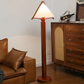 Round Cone Teak Cotton Floor Lamp