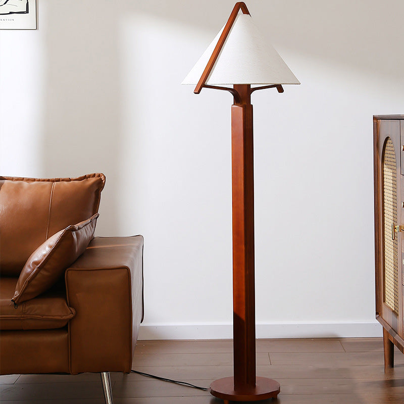 Round Cone Teak Cotton Floor Lamp