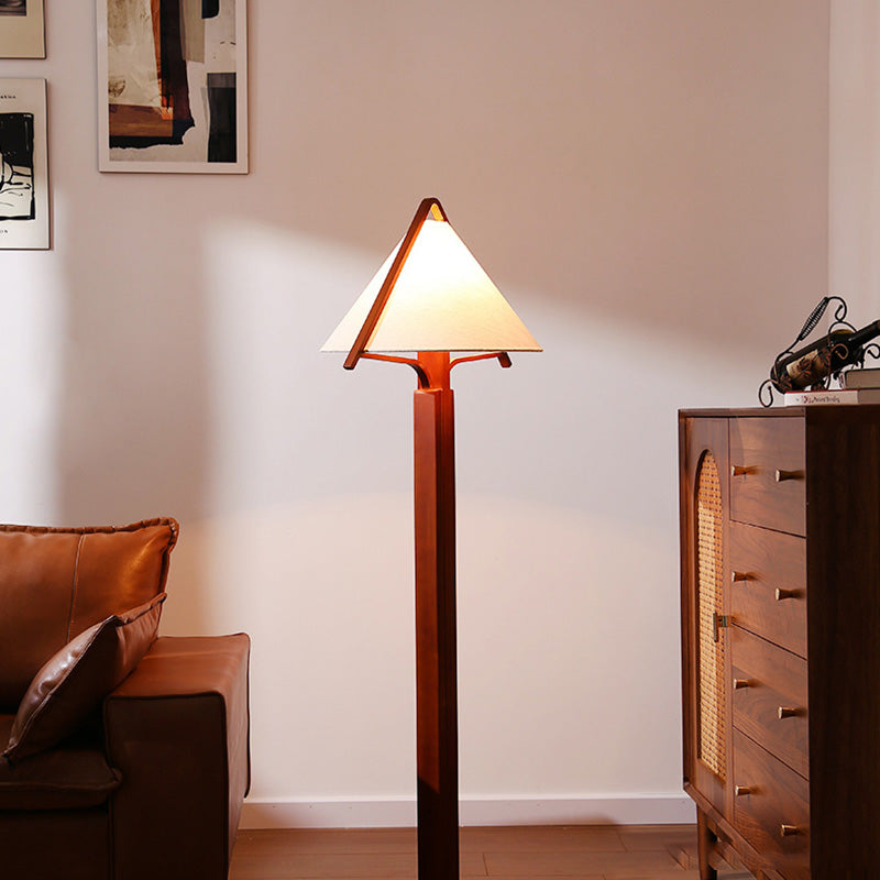 Round Cone Teak Cotton Floor Lamp