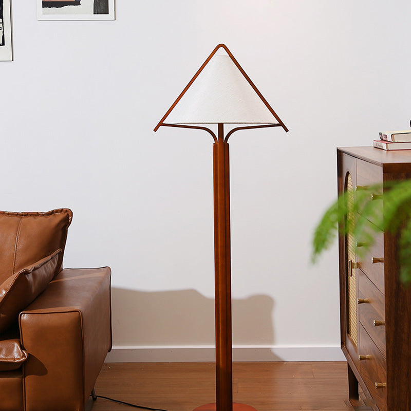 Round Cone Teak Cotton Floor Lamp