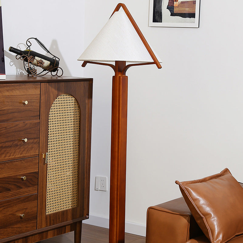 Round Cone Teak Cotton Floor Lamp