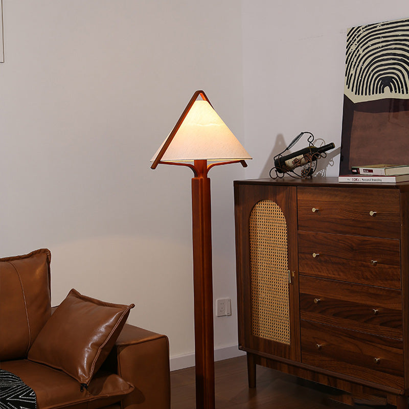 Round Cone Teak Cotton Floor Lamp