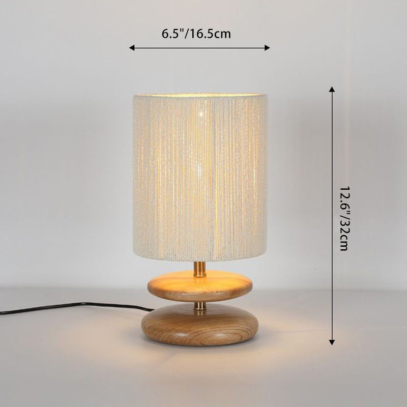 Round Cylindrical Ash Wood Table Lamp
