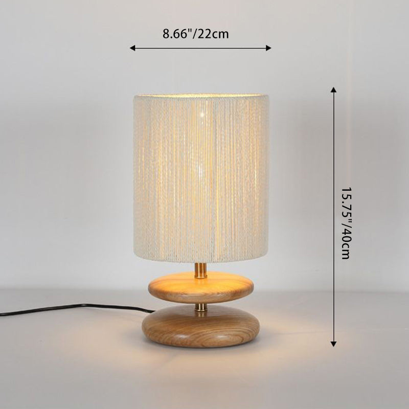 Round Cylindrical Ash Wood Table Lamp
