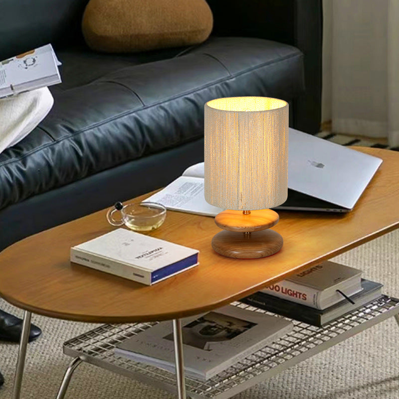 Round Cylindrical Ash Wood Table Lamp
