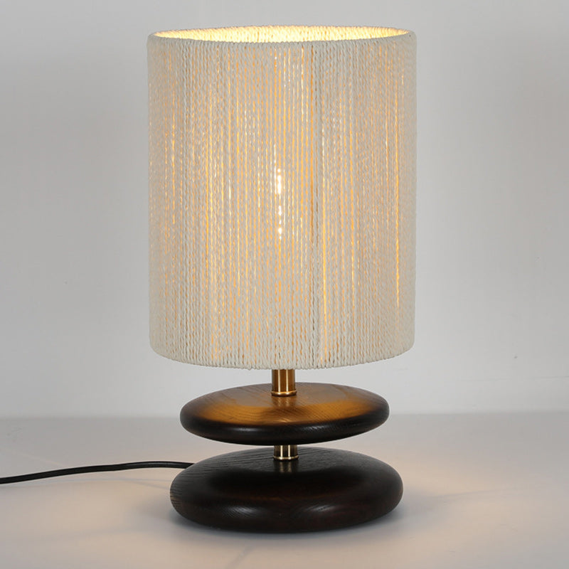 Round Cylindrical Ash Wood Table Lamp