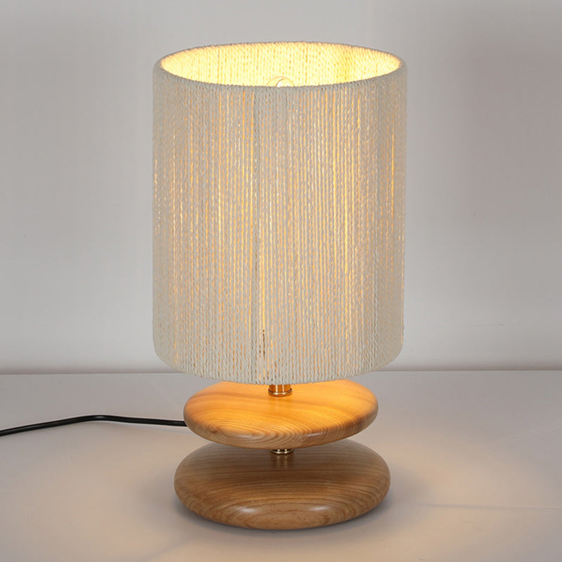Round Cylindrical Ash Wood Table Lamp