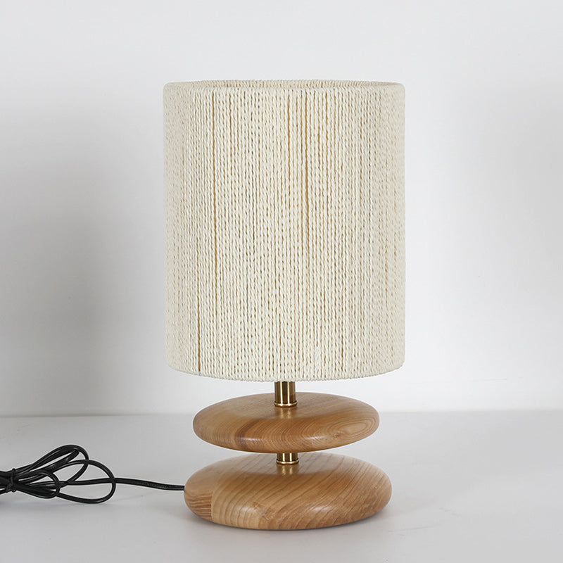 Round Cylindrical Ash Wood Table Lamp