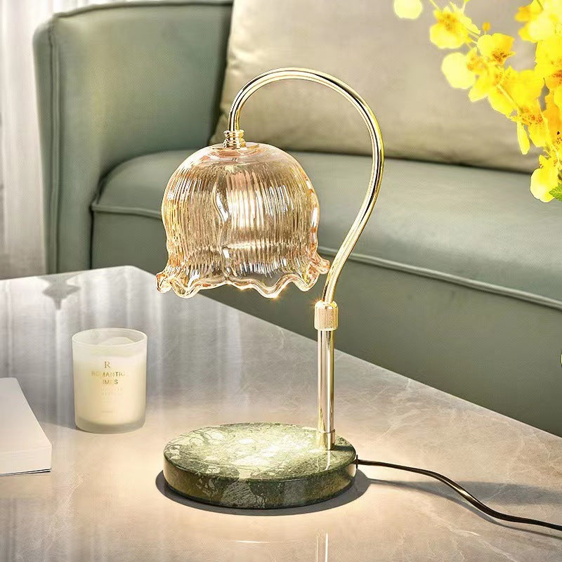 Liftable Flower Round Marble 2-Light Table Lamp