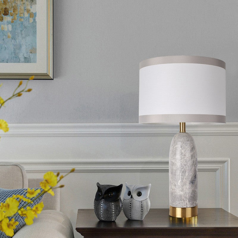 Cylinder Oval Fabric Marble Table Lamp