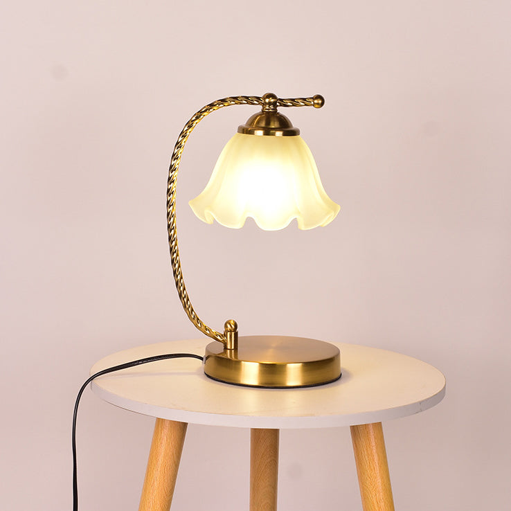 Floral Round Iron Glass Table Lamp