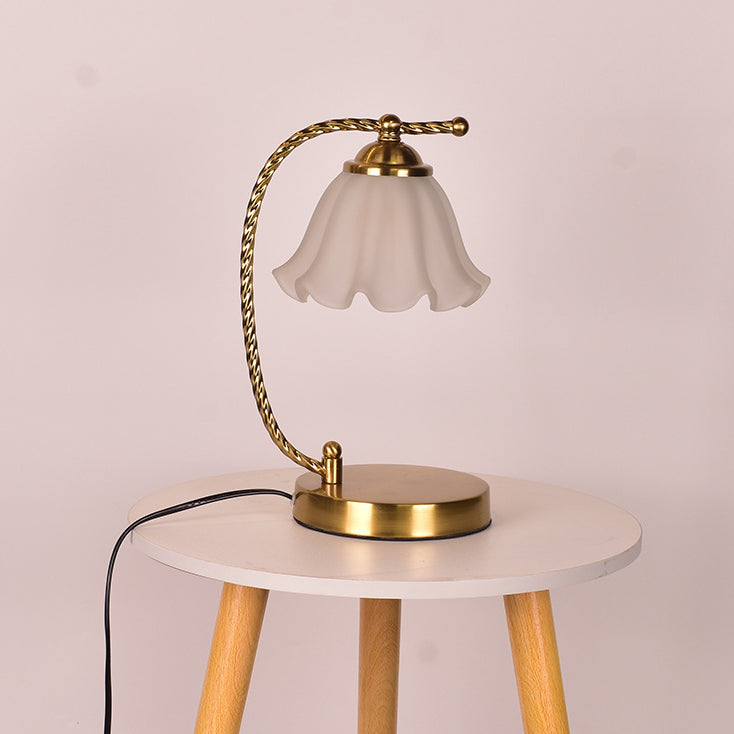 Floral Round Iron Glass Table Lamp