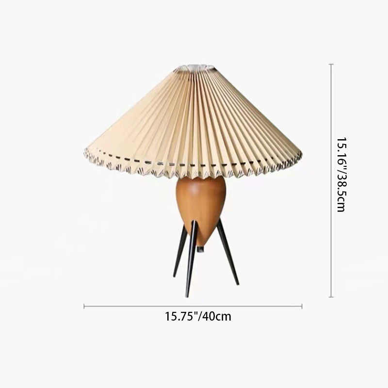 Pleated Oval Cone Rubberwood Table Lamp